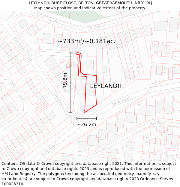 LEYLANDII, BURE CLOSE, BELTON, GREAT YARMOUTH, NR31 9LJ: Plot and title map