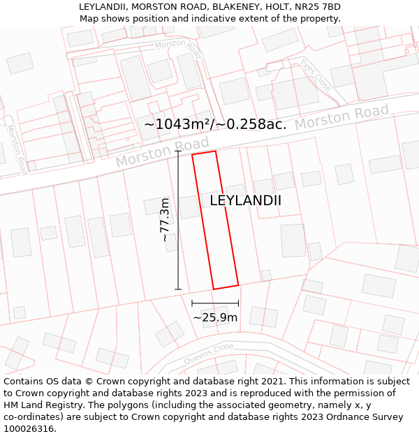 LEYLANDII, MORSTON ROAD, BLAKENEY, HOLT, NR25 7BD: Plot and title map