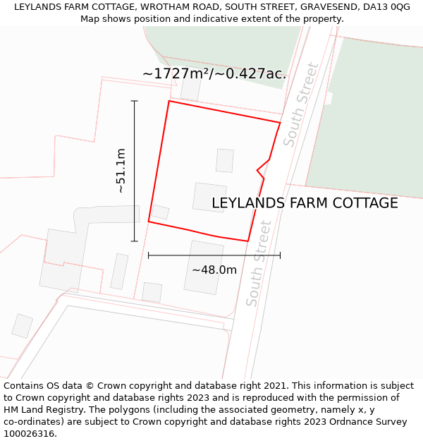 LEYLANDS FARM COTTAGE, WROTHAM ROAD, SOUTH STREET, GRAVESEND, DA13 0QG: Plot and title map