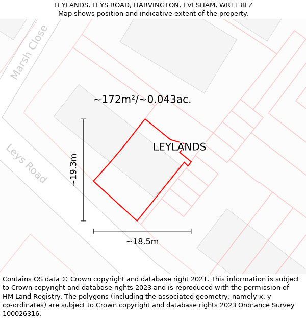 LEYLANDS, LEYS ROAD, HARVINGTON, EVESHAM, WR11 8LZ: Plot and title map