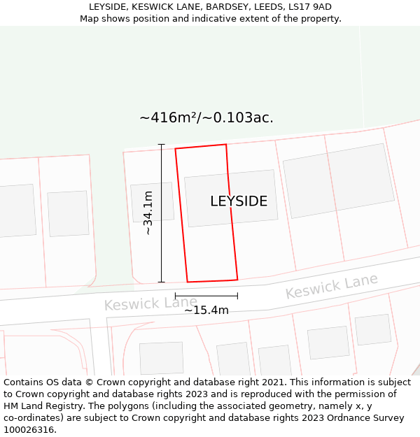 LEYSIDE, KESWICK LANE, BARDSEY, LEEDS, LS17 9AD: Plot and title map