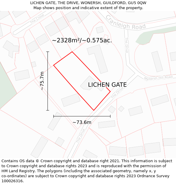 LICHEN GATE, THE DRIVE, WONERSH, GUILDFORD, GU5 0QW: Plot and title map