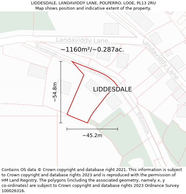 LIDDESDALE, LANDAVIDDY LANE, POLPERRO, LOOE, PL13 2RU: Plot and title map