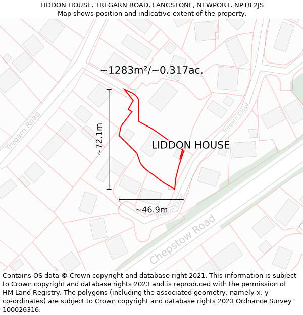 LIDDON HOUSE, TREGARN ROAD, LANGSTONE, NEWPORT, NP18 2JS: Plot and title map