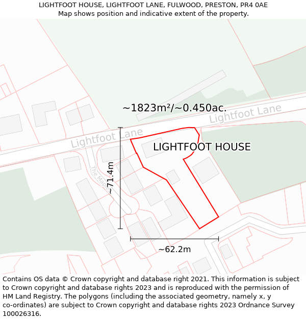 LIGHTFOOT HOUSE, LIGHTFOOT LANE, FULWOOD, PRESTON, PR4 0AE: Plot and title map