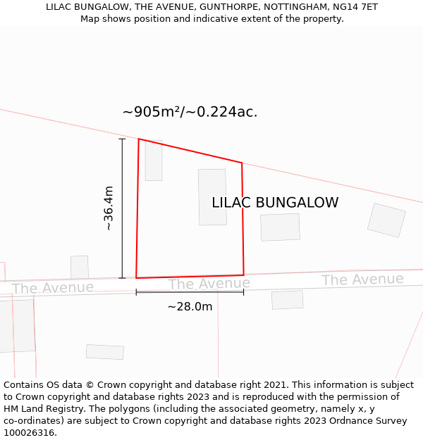 LILAC BUNGALOW, THE AVENUE, GUNTHORPE, NOTTINGHAM, NG14 7ET: Plot and title map