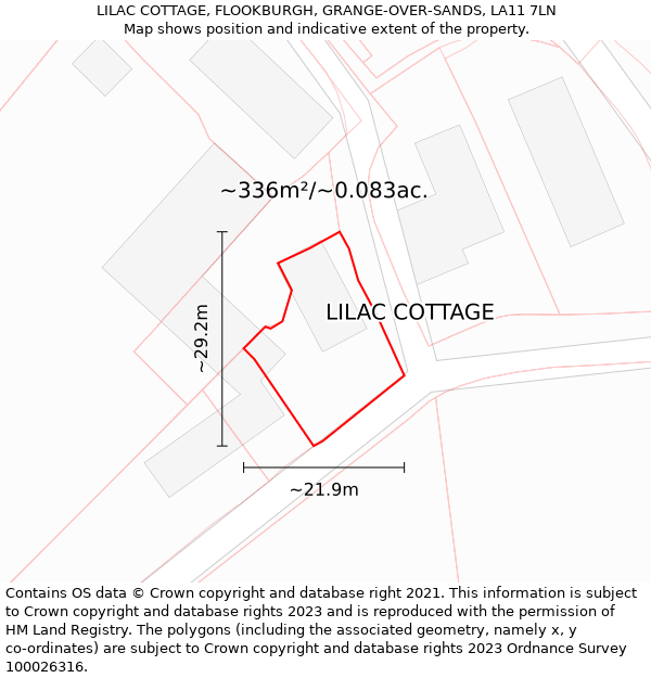 LILAC COTTAGE, FLOOKBURGH, GRANGE-OVER-SANDS, LA11 7LN: Plot and title map
