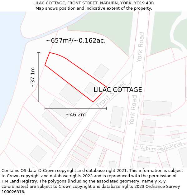 LILAC COTTAGE, FRONT STREET, NABURN, YORK, YO19 4RR: Plot and title map