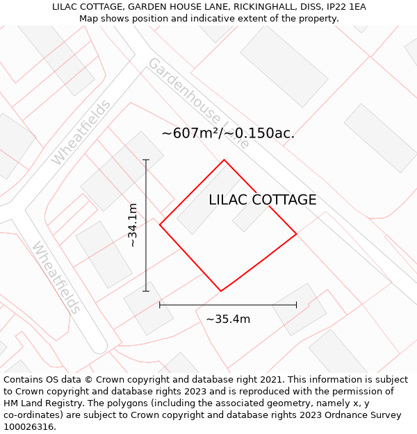 LILAC COTTAGE, GARDEN HOUSE LANE, RICKINGHALL, DISS, IP22 1EA: Plot and title map