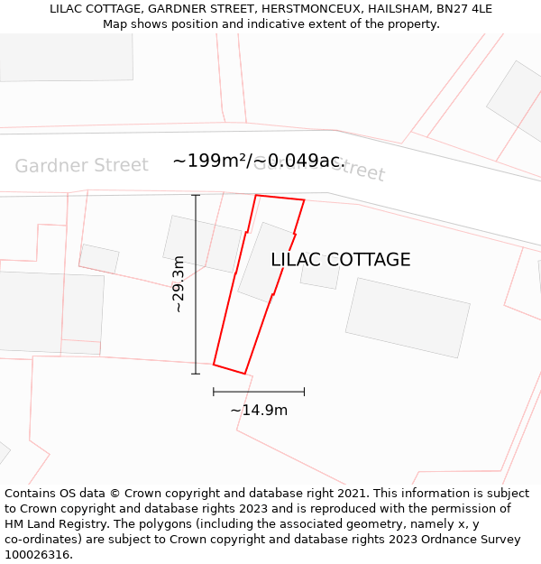 LILAC COTTAGE, GARDNER STREET, HERSTMONCEUX, HAILSHAM, BN27 4LE: Plot and title map