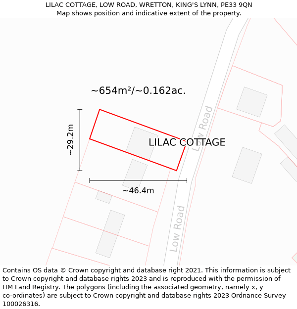 LILAC COTTAGE, LOW ROAD, WRETTON, KING'S LYNN, PE33 9QN: Plot and title map