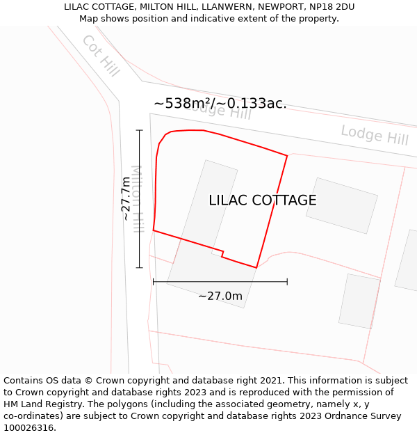LILAC COTTAGE, MILTON HILL, LLANWERN, NEWPORT, NP18 2DU: Plot and title map