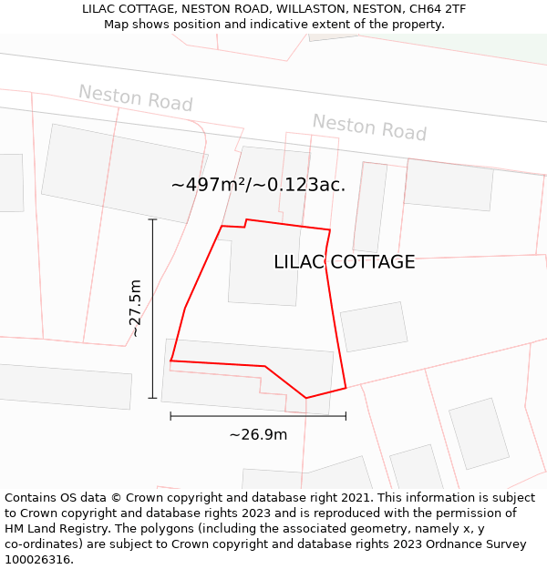 LILAC COTTAGE, NESTON ROAD, WILLASTON, NESTON, CH64 2TF: Plot and title map