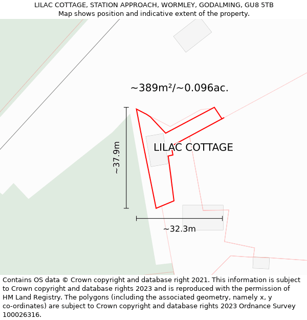 LILAC COTTAGE, STATION APPROACH, WORMLEY, GODALMING, GU8 5TB: Plot and title map