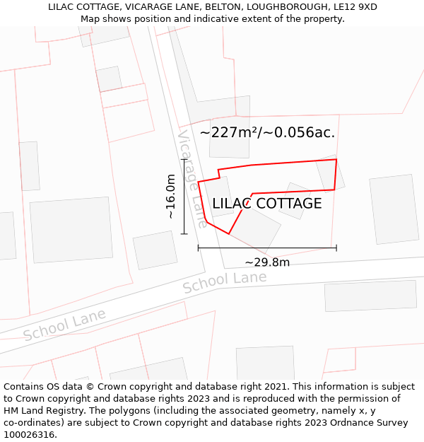 LILAC COTTAGE, VICARAGE LANE, BELTON, LOUGHBOROUGH, LE12 9XD: Plot and title map