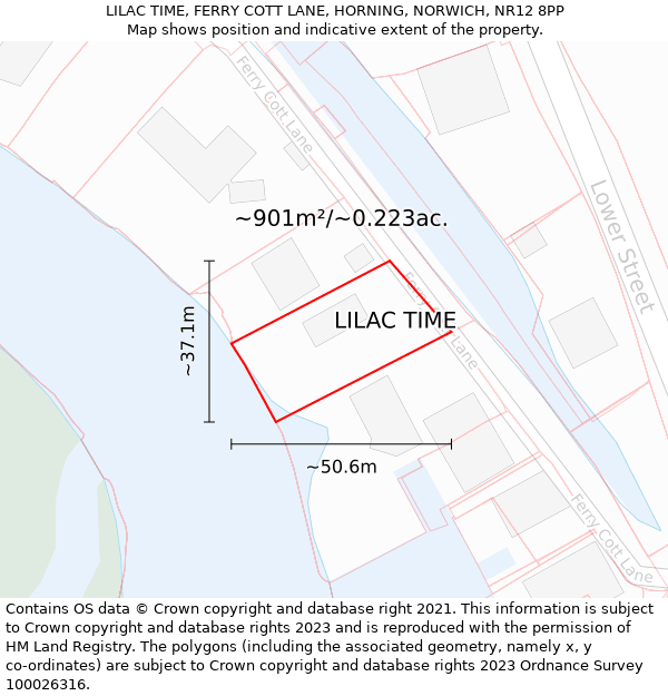 LILAC TIME, FERRY COTT LANE, HORNING, NORWICH, NR12 8PP: Plot and title map