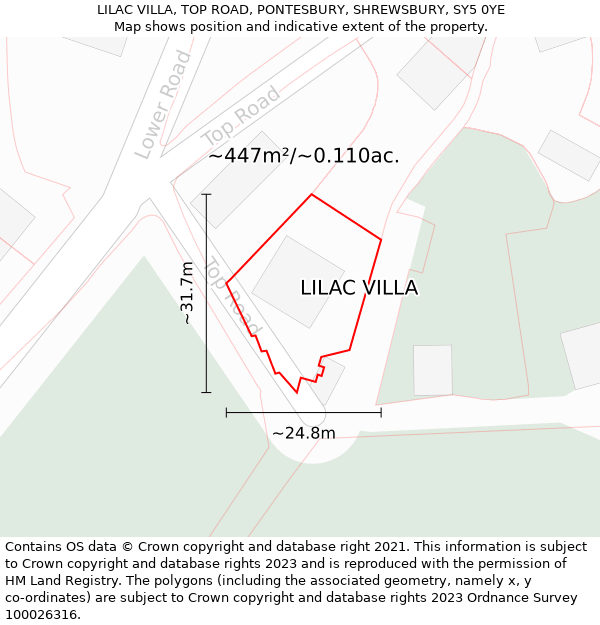 LILAC VILLA, TOP ROAD, PONTESBURY, SHREWSBURY, SY5 0YE: Plot and title map