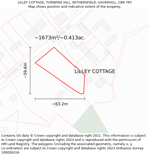 LILLEY COTTAGE, TURNPIKE HILL, WITHERSFIELD, HAVERHILL, CB9 7RY: Plot and title map