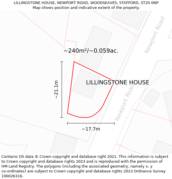 LILLINGSTONE HOUSE, NEWPORT ROAD, WOODSEAVES, STAFFORD, ST20 0NP: Plot and title map