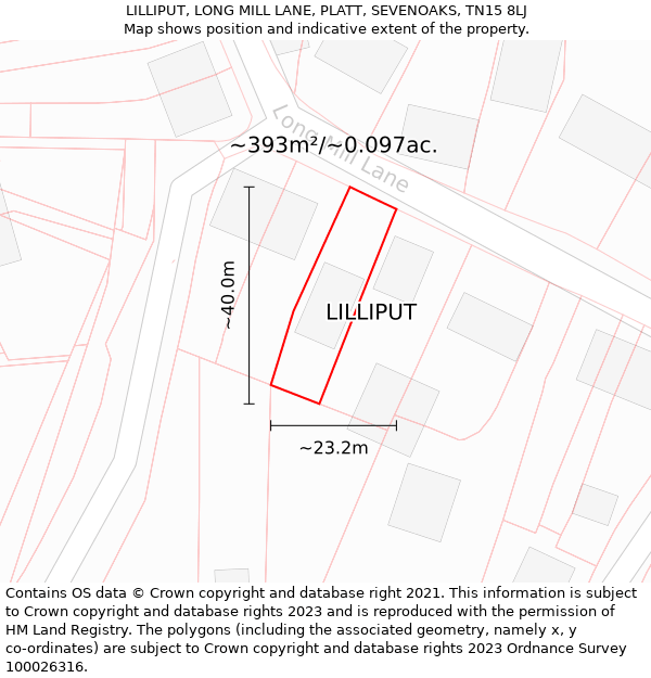 LILLIPUT, LONG MILL LANE, PLATT, SEVENOAKS, TN15 8LJ: Plot and title map