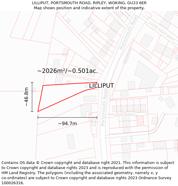 LILLIPUT, PORTSMOUTH ROAD, RIPLEY, WOKING, GU23 6ER: Plot and title map