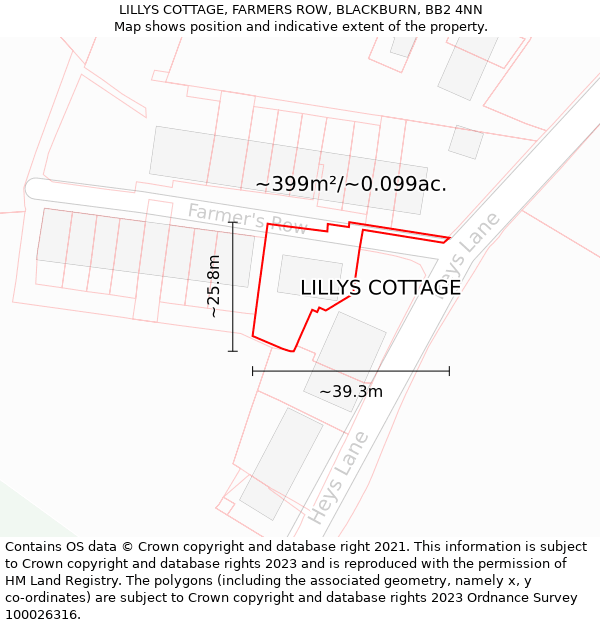 LILLYS COTTAGE, FARMERS ROW, BLACKBURN, BB2 4NN: Plot and title map