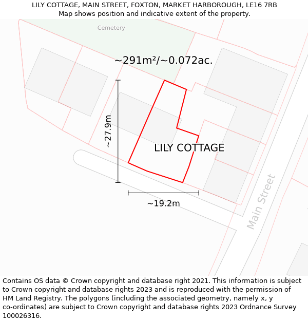 LILY COTTAGE, MAIN STREET, FOXTON, MARKET HARBOROUGH, LE16 7RB: Plot and title map