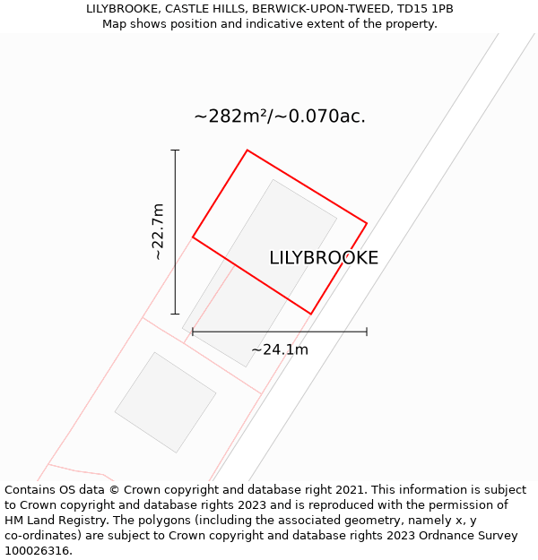 LILYBROOKE, CASTLE HILLS, BERWICK-UPON-TWEED, TD15 1PB: Plot and title map