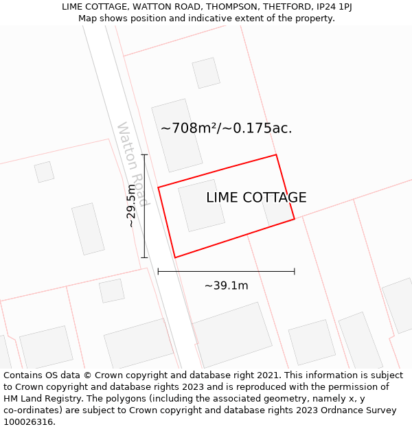 LIME COTTAGE, WATTON ROAD, THOMPSON, THETFORD, IP24 1PJ: Plot and title map