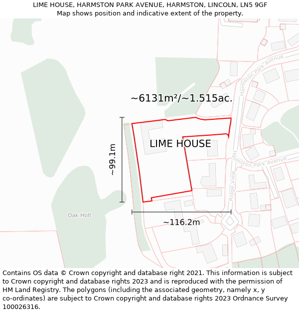 LIME HOUSE, HARMSTON PARK AVENUE, HARMSTON, LINCOLN, LN5 9GF: Plot and title map