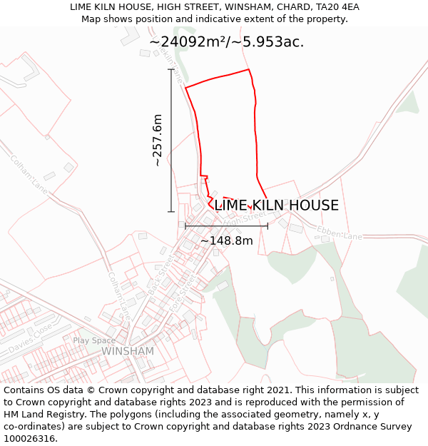 LIME KILN HOUSE, HIGH STREET, WINSHAM, CHARD, TA20 4EA: Plot and title map