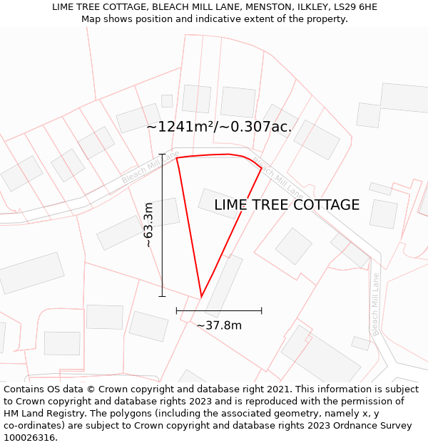 LIME TREE COTTAGE, BLEACH MILL LANE, MENSTON, ILKLEY, LS29 6HE: Plot and title map