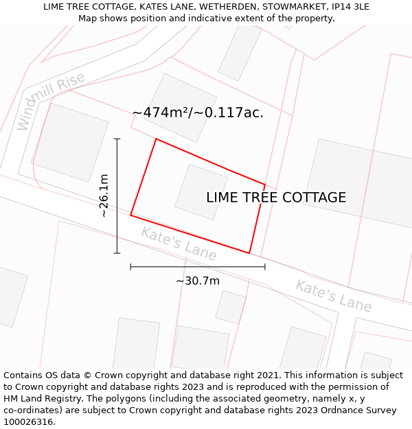 LIME TREE COTTAGE, KATES LANE, WETHERDEN, STOWMARKET, IP14 3LE: Plot and title map