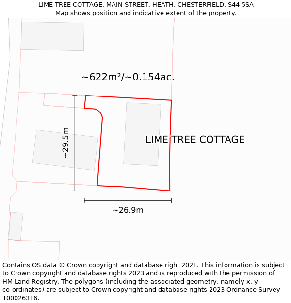 LIME TREE COTTAGE, MAIN STREET, HEATH, CHESTERFIELD, S44 5SA: Plot and title map