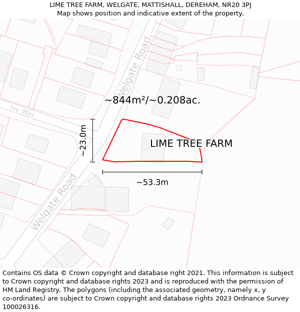 LIME TREE FARM, WELGATE, MATTISHALL, DEREHAM, NR20 3PJ: Plot and title map