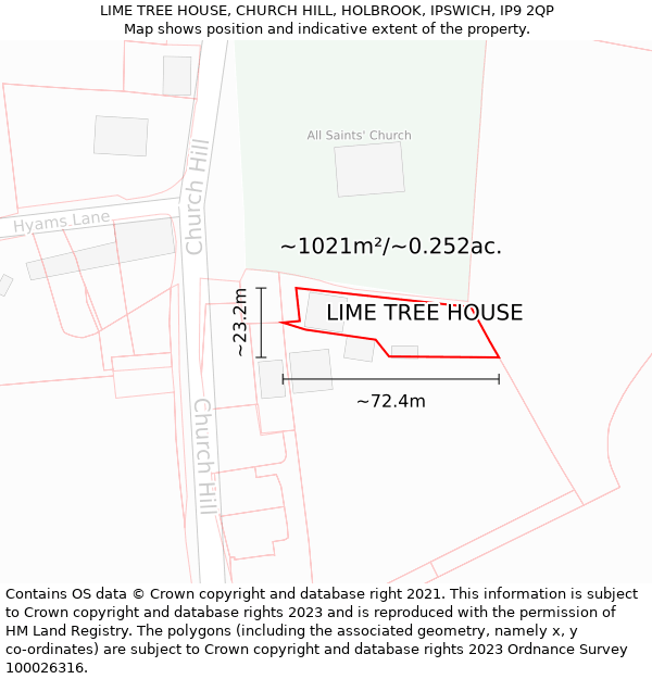LIME TREE HOUSE, CHURCH HILL, HOLBROOK, IPSWICH, IP9 2QP: Plot and title map