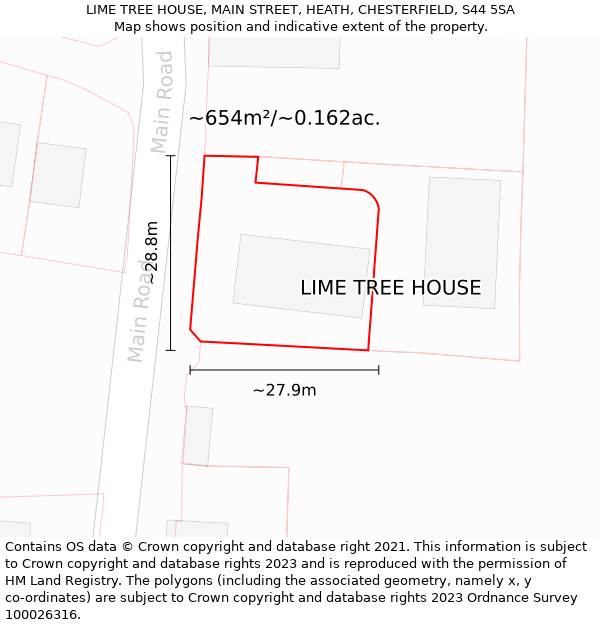 LIME TREE HOUSE, MAIN STREET, HEATH, CHESTERFIELD, S44 5SA: Plot and title map