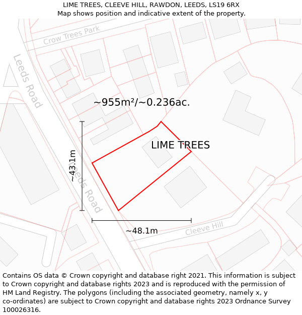 LIME TREES, CLEEVE HILL, RAWDON, LEEDS, LS19 6RX: Plot and title map