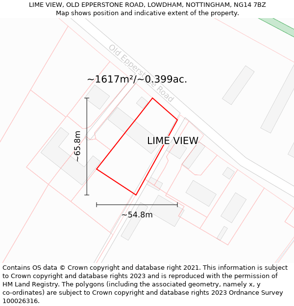 LIME VIEW, OLD EPPERSTONE ROAD, LOWDHAM, NOTTINGHAM, NG14 7BZ: Plot and title map