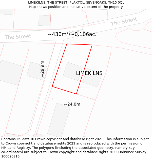 LIMEKILNS, THE STREET, PLAXTOL, SEVENOAKS, TN15 0QL: Plot and title map