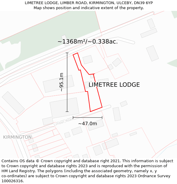 LIMETREE LODGE, LIMBER ROAD, KIRMINGTON, ULCEBY, DN39 6YP: Plot and title map