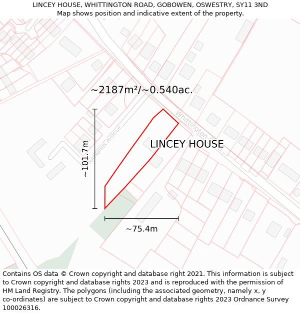 LINCEY HOUSE, WHITTINGTON ROAD, GOBOWEN, OSWESTRY, SY11 3ND: Plot and title map