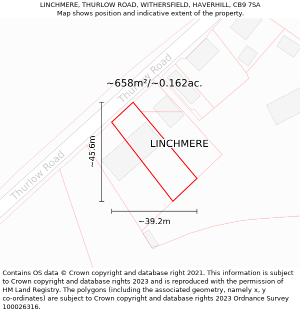 LINCHMERE, THURLOW ROAD, WITHERSFIELD, HAVERHILL, CB9 7SA: Plot and title map