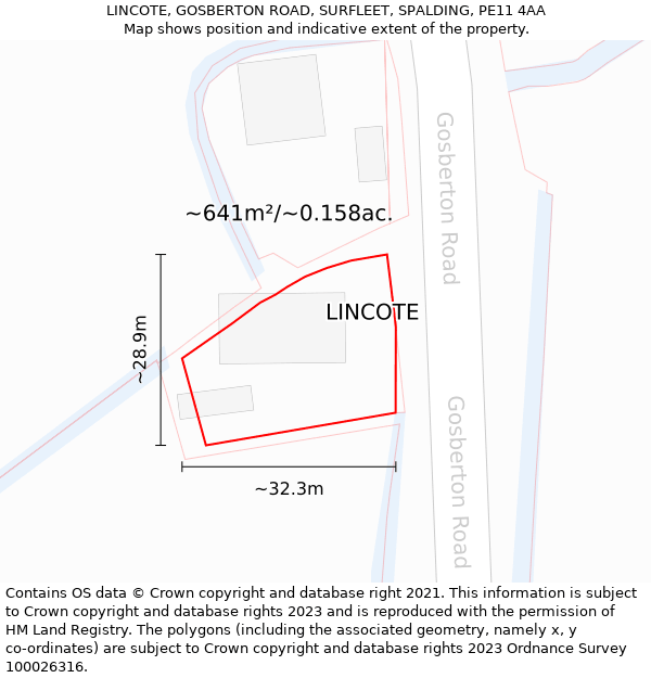 LINCOTE, GOSBERTON ROAD, SURFLEET, SPALDING, PE11 4AA: Plot and title map