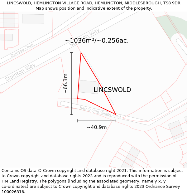 LINCSWOLD, HEMLINGTON VILLAGE ROAD, HEMLINGTON, MIDDLESBROUGH, TS8 9DR: Plot and title map