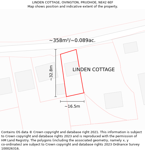 LINDEN COTTAGE, OVINGTON, PRUDHOE, NE42 6EF: Plot and title map