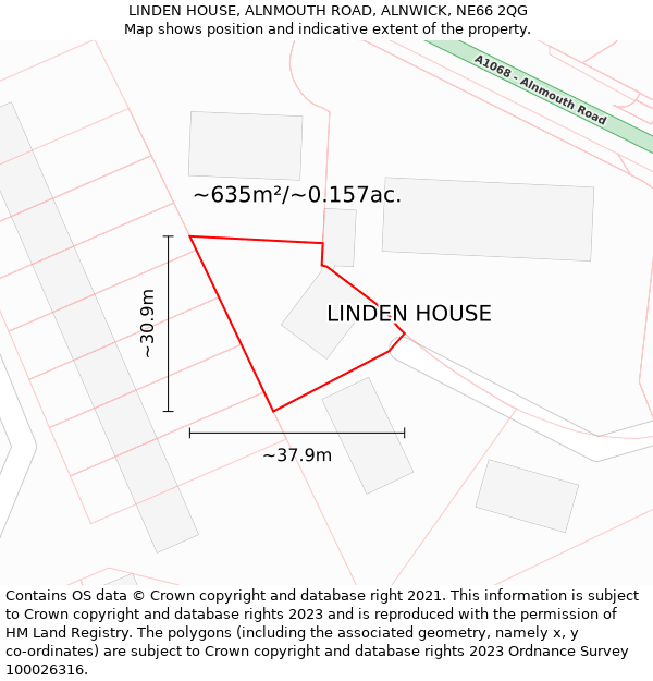 LINDEN HOUSE, ALNMOUTH ROAD, ALNWICK, NE66 2QG: Plot and title map