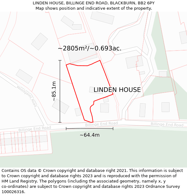LINDEN HOUSE, BILLINGE END ROAD, BLACKBURN, BB2 6PY: Plot and title map