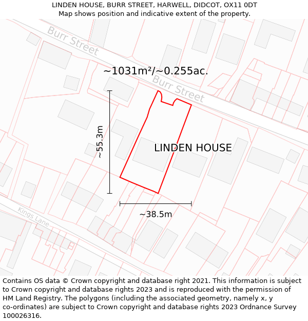 LINDEN HOUSE, BURR STREET, HARWELL, DIDCOT, OX11 0DT: Plot and title map