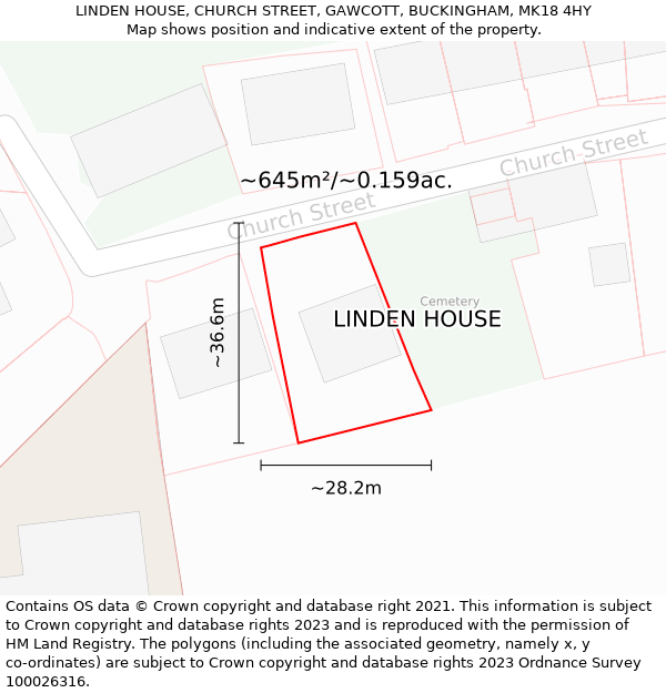 LINDEN HOUSE, CHURCH STREET, GAWCOTT, BUCKINGHAM, MK18 4HY: Plot and title map